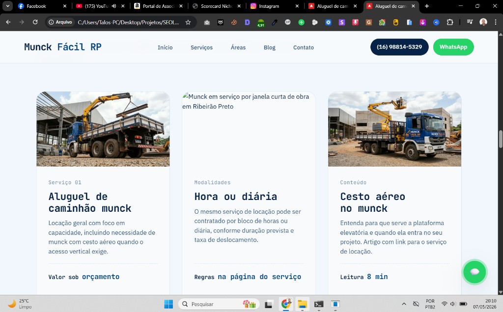 Munck em serviço por janela curta de obra em Ribeirão Preto